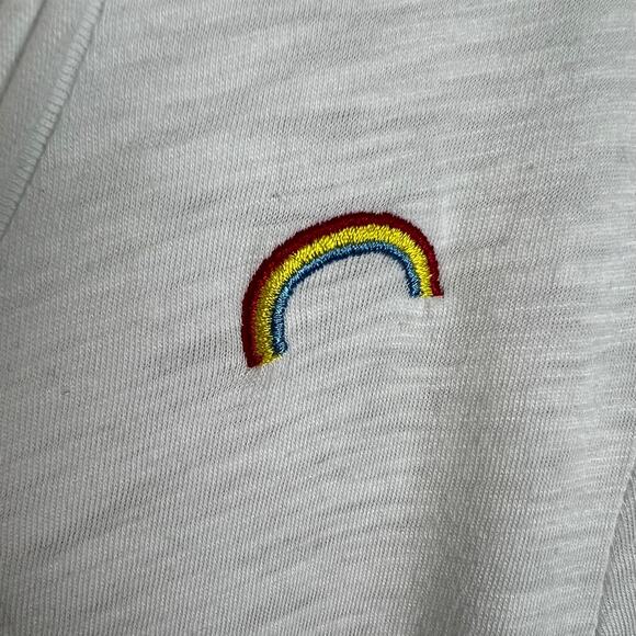Anthropologie T.La The Lars Classic V-Neck Tee Medium White Rainbow Embroidery - Picture 5 of 7